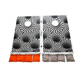 Alternative Art Designer American Cornhole Bean Bag Toss Game Aluminium Frame Portable Combinable 3’ x 2’ Tailgate Size Boards with 8 Bean Bags Cornhole Game Set (Holes)