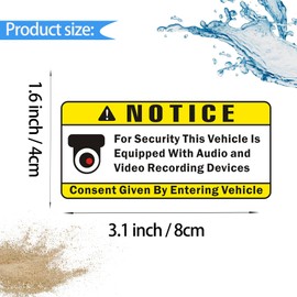 HMDZMR Vehicle Is Equipped With Audio And Video Recording Devices Consent By Entering Car Sticker, 3.1" x 1.6" Self-Adhesive Camera Recording Warning Signs for Rideshare Van Truck Taxi (8PC)