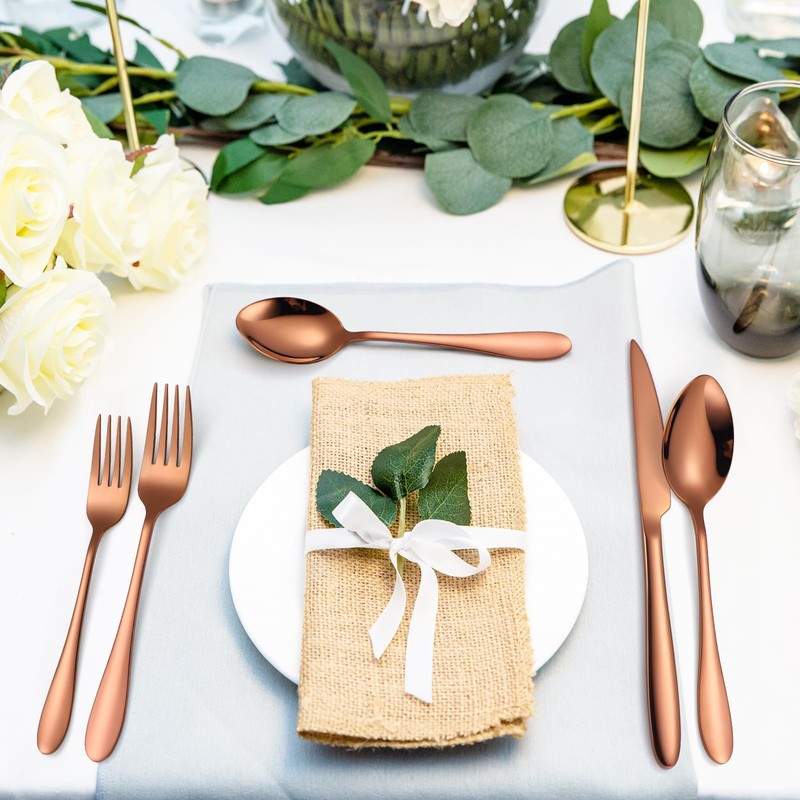 A · HOUSEWARE Copper Flatware Set 8 Stainless Steel Silverware