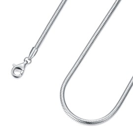 Lattd Snake Chain Sterling Silver Round Snake Chain Necklace for Men 1mm 1.5mm 2mm 2.5mm 3mm Flexible Italian Chain for Men Women (Width: 2mm, 26")