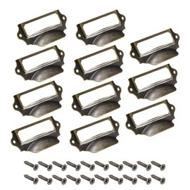 sourcing map Label Holder Pull Handles, Vintage Iron Label Frame Drawer Knobs for Cabinet Cupboard, Bronze Tone 90x41mm Pack of 10 w Screws