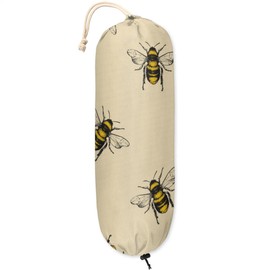Kawaii Bee Print Plastic Bag Holder Wall Mount Grocery Bag Holder Washable Large Grocery Bag Storage Trash Plastic Bag Organizer for Home Kitchen Travelling Decor