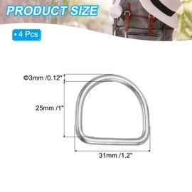 PATIKIL 1.4" Metal D-Rings, 4 Pcs 304 Stainless Steel D Ring Welded Solid Dee Rings DIY Accessories for Belts Sewing Dog Collars Webbing Straps, 5x25mm