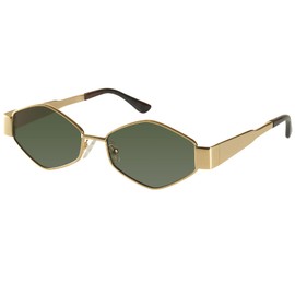 mosanana Retro Trendy Cool Hexagon Sunglasses Womens Vintage Fashion Cute Small 90s Narrow Hexagonal Metal Frame Geometric 2025 Shades Gold Green MS52475