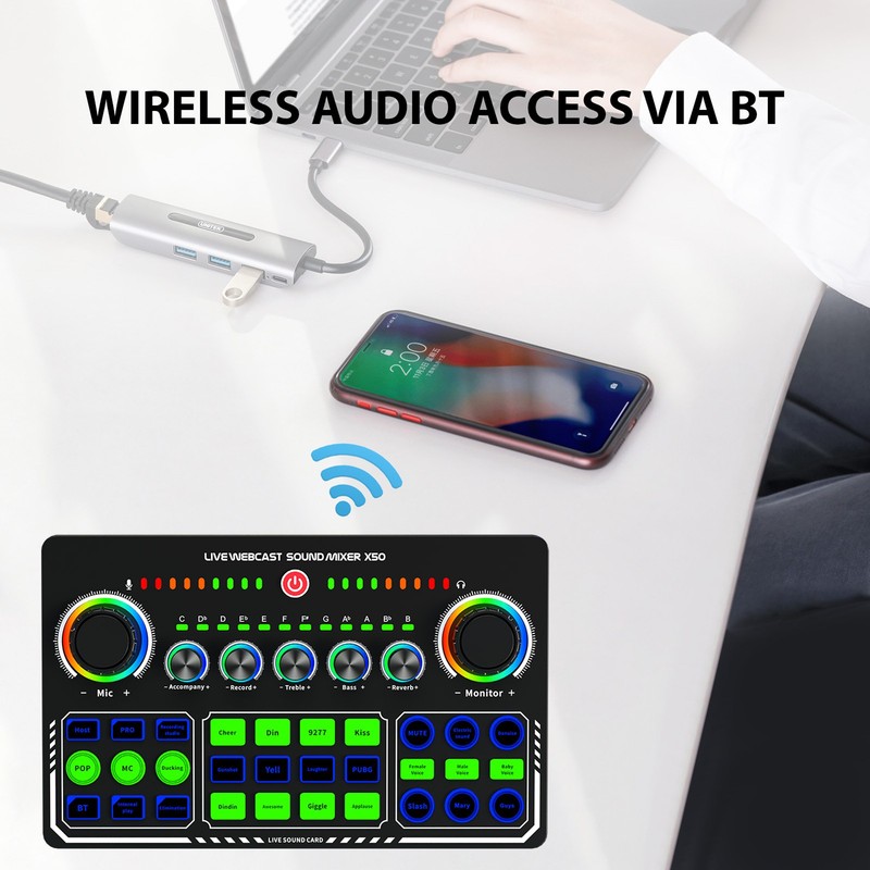 Live Sound Card Audio Mixer Recording Desktop Singing BT Power