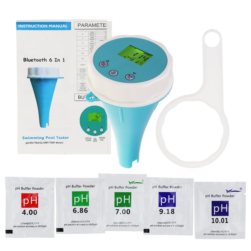6-in-1 Bluetooth Swimming Pool Water Tester EC/Salinity/pH/ORP/Temperature/Chlorine Meter Wireless Floating