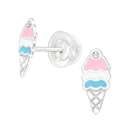 ICYROSE Premium Solid 925 Sterling Silver Pink White Blueice cream cone Little Stud Earrings lead & nickel free 49130 (Light Pink 46439)