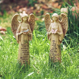 Topadorn Angel Statue Standing Resin Angel Statue with Bird Garden Statuary for Home Garden Decor