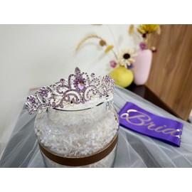 JETKONG 3 Pcs Bachelorette Party Decorations Bridal Shower Crown, Bride to Be Sash&Veil for Women Bachelorette Party Gifts, Bachelorette Party Supplies, Gifts, Favors (Purple)