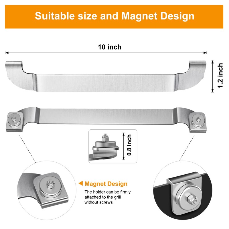 10 Inch Griddle Spatula Holder Magnetic Design, Stainless Steel Grill
