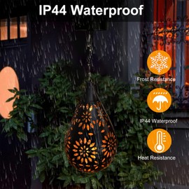 OMRAYTU Hanging Solar Lanterns Outdoor,Black Moroccan Style Garden Party Decorative Rechargeable Lantern, Hurricane Lamps are Great for Front Porch, Patio and Yard(1 Pack Black)