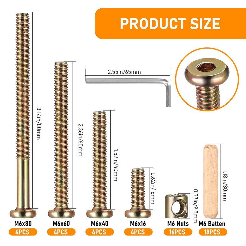 XhjzgcTech 16-Set Crib Screws Replacement Kit,Bolts & Barrel Nuts &
