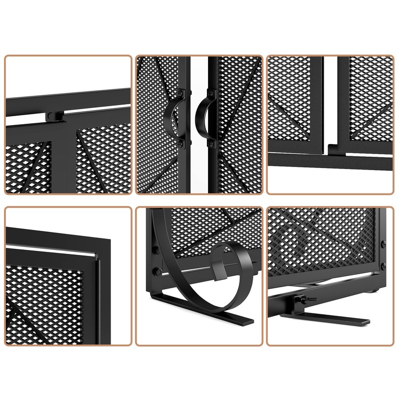 Fire Beauty Fireplace Screen with Hinged Doors Cast Iron Border