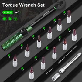 Uharbour Torque Wrench Bicycle 1-25 Nm, Torque Wrench 1/4, Bicycle Torque Wrench Set with Bits and Extension Rod for Bicycle, ±3% Error Accuracy Torque Wrench Small