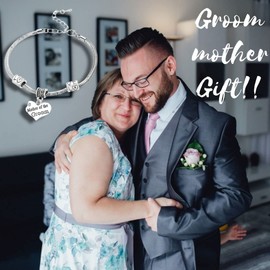 Infinity Collection Mother of the Groom Bracelet Jewelry | Silver Plated Snake Chain Bracelet | Heart Charm Pendant Engraved with Mother of the Groom | Best Gift for Mother of the Groom