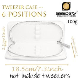 SEEDEW Lash Tweezers Organizer, Eyelash Extension Tweezers Case, Soft PU Leather 6 Positions Rounded Corners Portable, Individual Storage Bag Box for Makeup Brush, Slender Small Tools (White)
