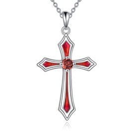 AINFQY Cross Necklace for Women Men 925 Sterling Silver 5A CZ January Birthstone Necklaces for Teen Girls Gifts for Christmas, Birthday or Anniversary (A.Red-Garnet-January)