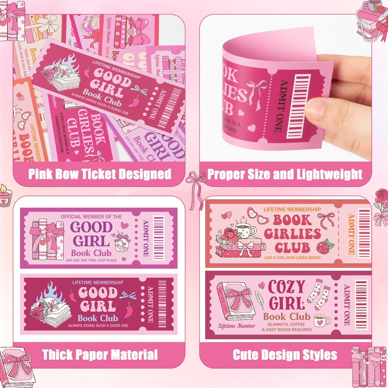 Laffact Pink Bow Book Club Bookmarks, 120Pcs Book Lover Read