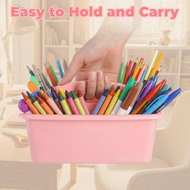 Kathfly 6 Pack Classroom Caddy Organizer with Handle, Plastic Art Craft Cleaning Caddy Bulk, Small Multipurpose Supply Organization Storage Basket for Table Desk Office Pencil Teacher (Macaron Color)