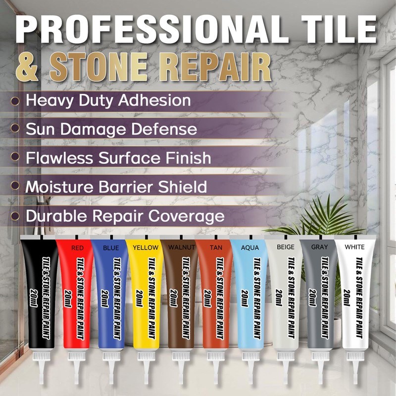 Porcelain Repair Kit, Tile and Stone Repair Kit, 10 Colors,