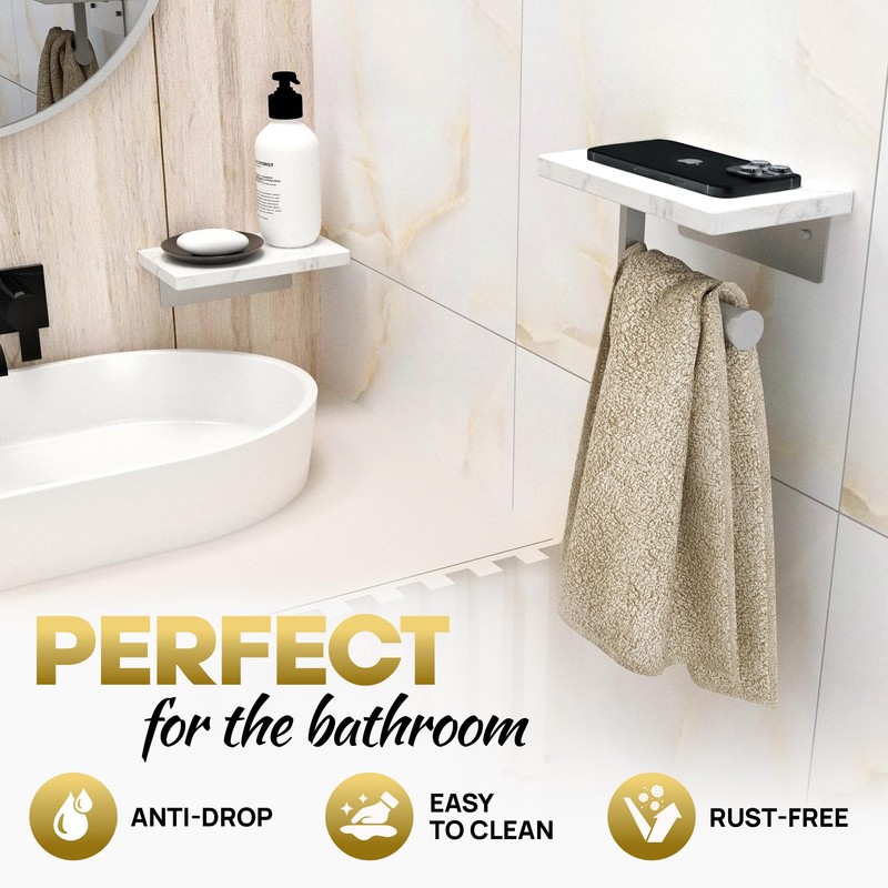 STYLWARE 2 Shelve Toilet Paper Holder with Natural Marble Shelf,