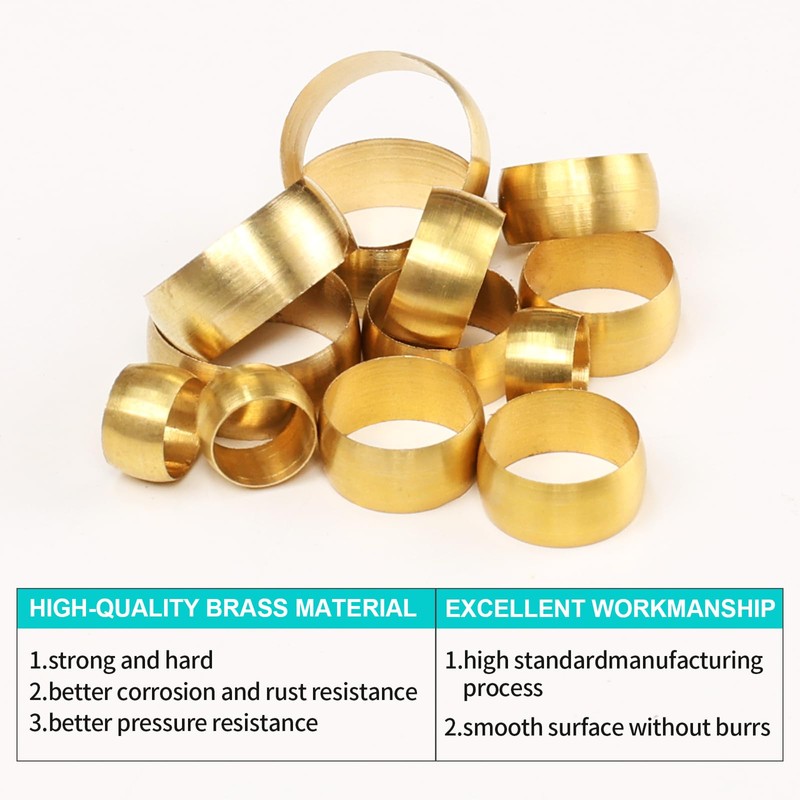 Quickun Brass Compression Fitting Ferrule Sleeve, 5/32" Tube OD (Pack