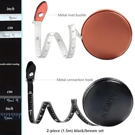 Cinta métrica corporal, paquete de 2 cintas métricas de piel, 60 pulgadas, 1.5 metros, botón de doble cara, retráctil, pequeña cinta, ropa, medida cor