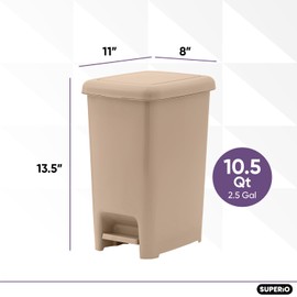Superio Slim Step On Trash Can, Beige Waste Bin with Foot Pedal Lid 26 Liter, Kitchen, Under Desk, Office, Bedroom, Bathroom (3, 2.5 Gallon)
