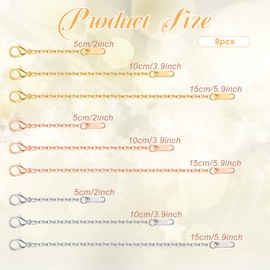 9pcs Necklace Extender 2", 4", 6" Delicate Necklace Extender Chain Set Stainless Steel Chain Extenders for Women Necklaces Jewelry Chains Extenders for Bracelet Anklet (Gold/Silver/Rose Gold)