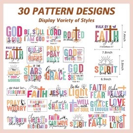 Eiapadeor Christian Iron on Transfers Stickers - 30 Pcs Bible Verse Iron on Patches for T-Shirts Colorful Dtf Transfers Ready to Press Heat Transfer Vinyl Decals for Clothes Bag Pillow Fabric Décor