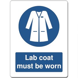 Blue Mandatory Health Safety Metal Sign For Office Work Site School 15cm x 20cm - Lab coat must be worn