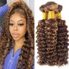 Dokksiiia Deep Wave Bundles Human Hair Highlight Honey Blonde Bundles with Chocolate Brown - Ombre P4/27 Loose Deep Weave for Sew-In Brazilian Hair Extensions 26 28 30 Inch Soft & Thick