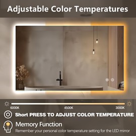 Niccy Led Mirror for Bathroom, 40"x24" Frameless Backlit Mirror for Wall Lighted Mirror with Bedroom 3 Color, Defogger, Explosion-Proof, HD Glass and IP65 Vanity Mirror Horizontal or Vertical