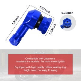 Augeny 2 PCS Motorcycle Tire Valve Stems, 90 Degree Aluminum 11.3mm/10mm Rim Wheel Tubeless Angle Air Stem with Rubber Seals, Compatible with Most Motorcycles, Bikes, Scooters (Blue)