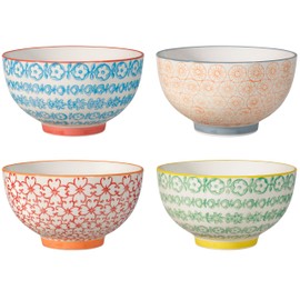 Bloomingville Ceramic Cereal Bowls Carla Express - colorful Set for Soup, Breakfast Dia 5.25'' H 3'', blue orange green red, Stoneware, Set of 4 Styles, content 15.75 fl oz