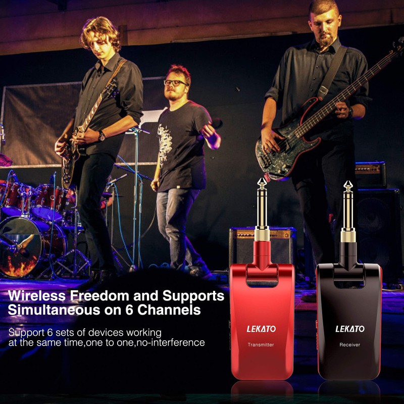 LEKATO 2.4GHz Wireless Guitar System - 6 Channels Rechargeable Wireless