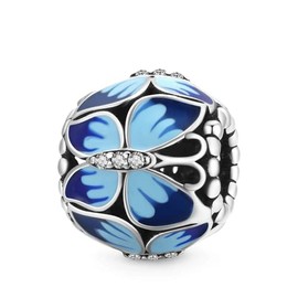 GNOCE Blue Morpho Butterfly Charm Bead 925 Sterling Silver with Blue Gradient Enamels Fits Bracelet/Necklace for Women Girls Daughter, Silver, Cubic Zirconia