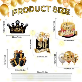 90th Birthday Yard Sign Decorations, 5 Pcs Sturdy Yard Sign Birthday Decorations Interesting Birthday Yard Signs with Stakes for Birthday Party Lawn Outside Yard (Black, Gold)