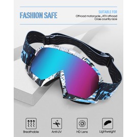 beyisi Dirt Bike Goggles Motorcycle Gear ATV Riding Motocross Dirtbike 4-Wheeler Accessories Ski Fit Over The Glasses UV400 Protection Dust Shatterproof for Men Women