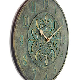 Infinity Instruments Blanc Fleur Aged Bronze 15 inch Decorative Outdoor Clock for Garage, Patio, Backyard, Outdoor Wall, Fence Vintage Antique Aged Bronze