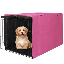 Deblue Heavy-Duty Dog Crate Cover, Privacy Pet Kennel Cover Universal Fits for 48 Inches Wire Cage, Polyester Crate Cover Fit for 1 2 3 Doors Crate (Pink)