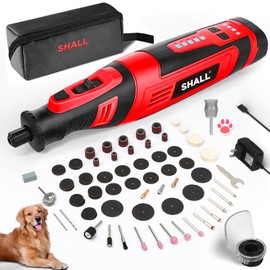 SHALL 8V Cordless Rotary Tool Kit, Lightweight 2.5 Ah Battery Rechargeable Dog Nail Grinder w/ 122 Accessories, 5-Speed Power Rotary Tool for Sanding, Carving, Polishing, Engraving, Pet Grooming