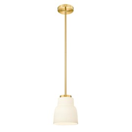 FEMILA Brushed Gold Pendant Light with Milk Glass Shade, Modern Hanging Light Fixture for Kitchen Island, Dining Room, Bar, E26 Socket, Adjustable Height, 4FYD87MIL BG