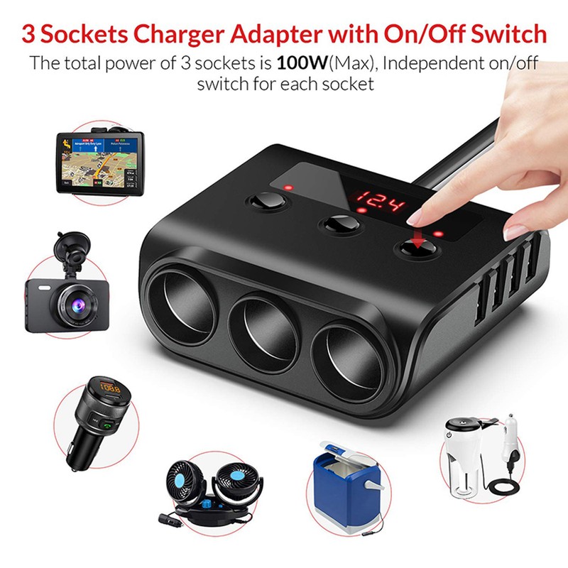 Car Chargers 100W High Power Charging Adapter 3-Socket Power Splitter