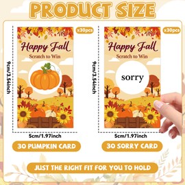 60 Pieces Fall Scratch Off Cards Stickers Thanksgiving Day Harvest Party Game Harvesting Pumpkin Gift Certificate for Festive Raffle Ticket 3.5 x 2 inch Autumn Themed Party Activities Games Supplies