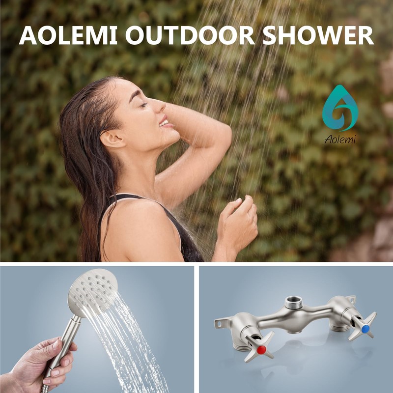 Aolemi Outdoor Shower Fixtures with Handheld,Hot and Cold,Brushed Nickel |
