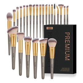 Maange Brochas Set 25 Brochas Maquillaje Profesionales Con Caja Alta Calidad Kit De Brochas Kabuki Brocha Para Base Pincel Para El Rostro Pincel Para Los Ojos Champán+oro