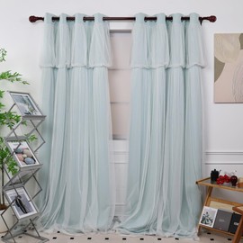 INLINAS 52W x 96L Inch Blackout Curtains with Wedding Backdrop Style Sheer Overlay Thermal Noise Reduction for Bedroom and Living Room Energy Saving Panels, Mint Curtains with White Sheer