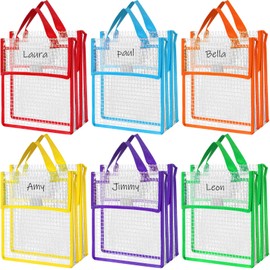 Teling 12 Pack Thick Mesh Clear Book Pouches for Classroom 10 x 12 x 1.57" Waterproof Library Pocket with 24 Blank Name Card Plastic Book Bag for Classroom School Student Office Organizer Supplies