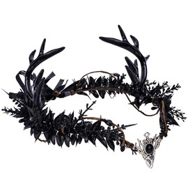 MOSTORY Handmade Black Antler Crown - Gothic Elf Headpiece Forest Fairy Headband Elven Dark Circlet for Women Girls Renaissance Christmas Cosplay Goth Wedding Party Fae Ball